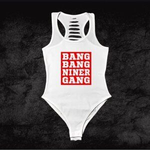 Black/White/Red San Francisco BANG BANG Niner Gang Bodysuit, SF Bodysuit